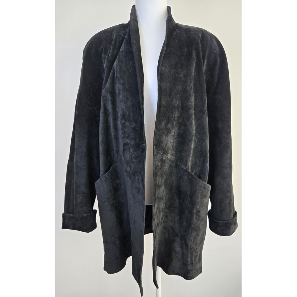Vintage Danier Suede Leather Jacket Coat Oversize Black Sz xs Quiet Luxury